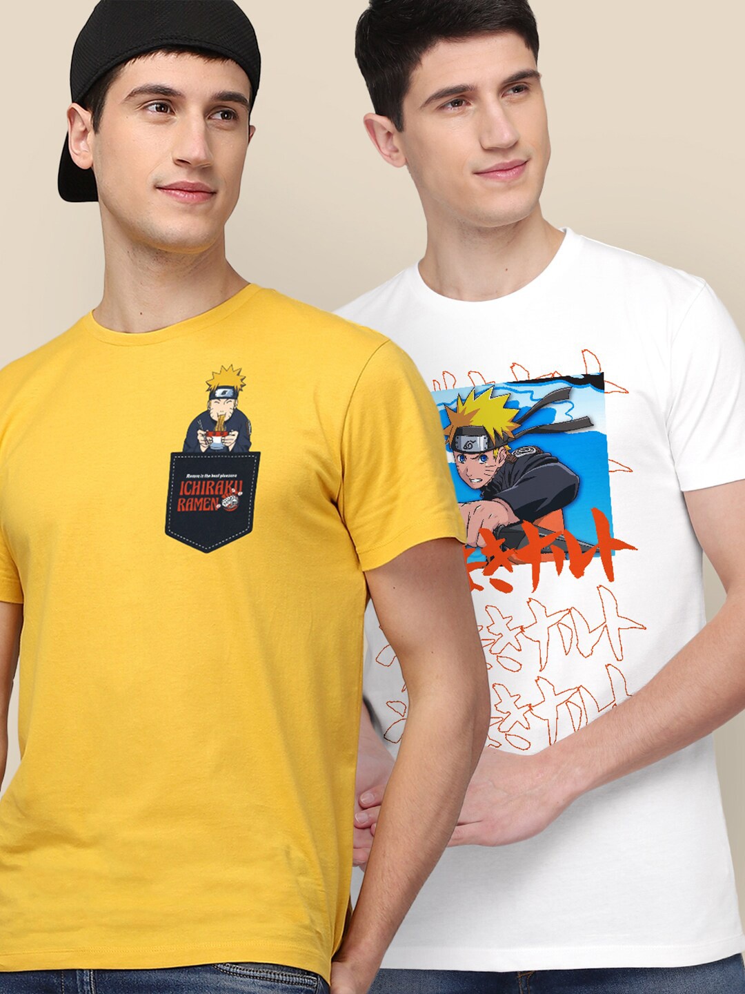 

Free Authority Men White & Mustard Yellow Pack Of 2 Naruto Printed T-shirt
