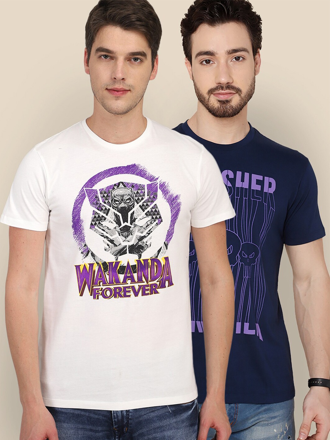 

Free Authority Men Pack of 2 Marvel Comics Printed Tshirt, Navy blue