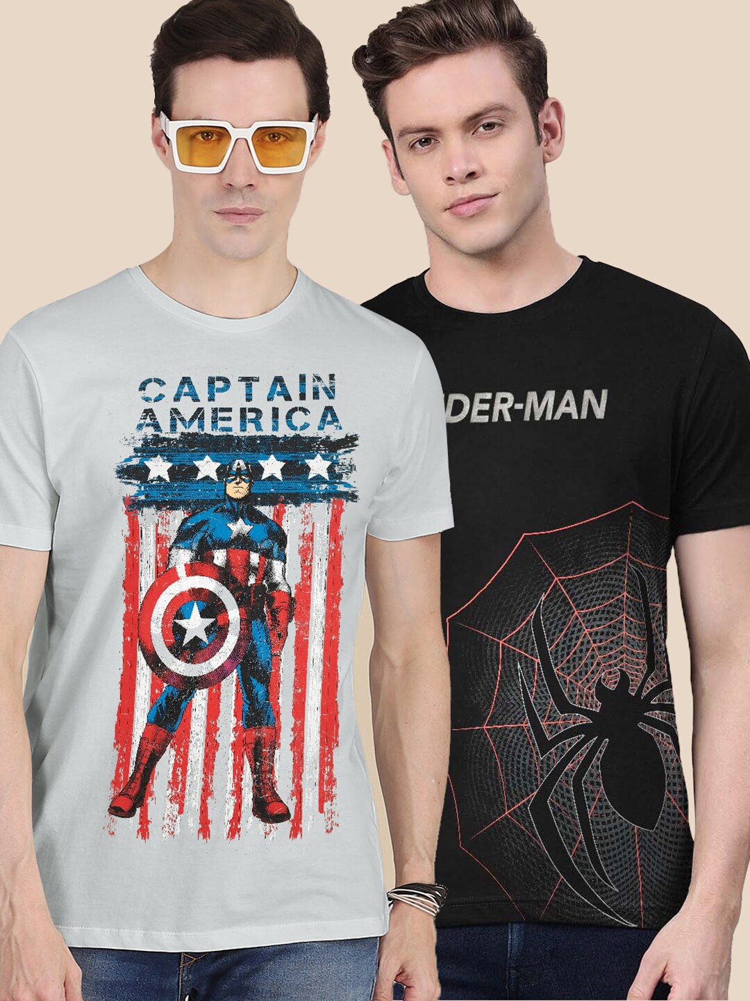 

Free Authority Pack Of 2 Marvel Comics Printed Tshirt For Men, Grey