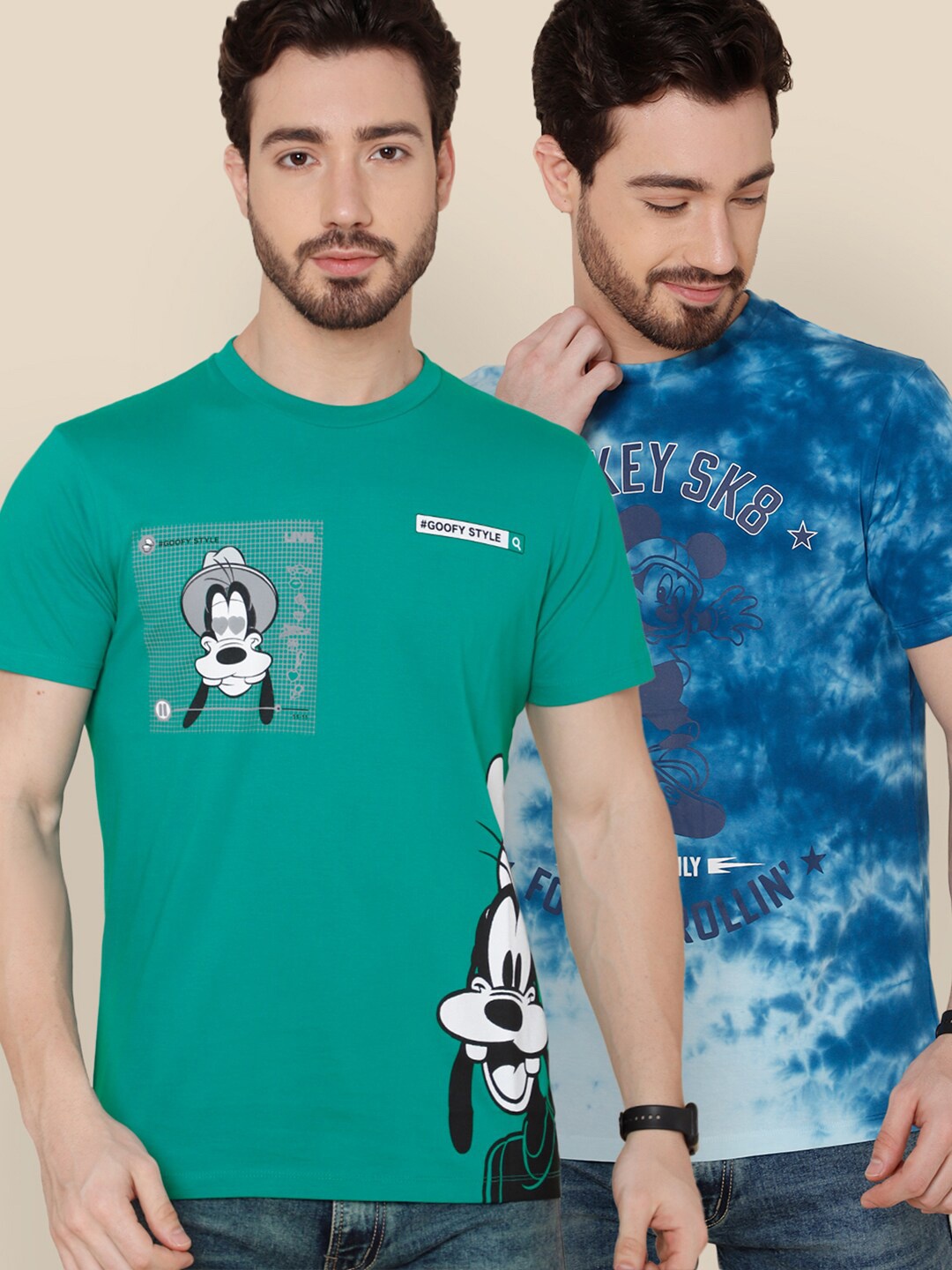

Free Authority Men Pack of 2 Mickey & Friends Print Cotton T-shirts, Green