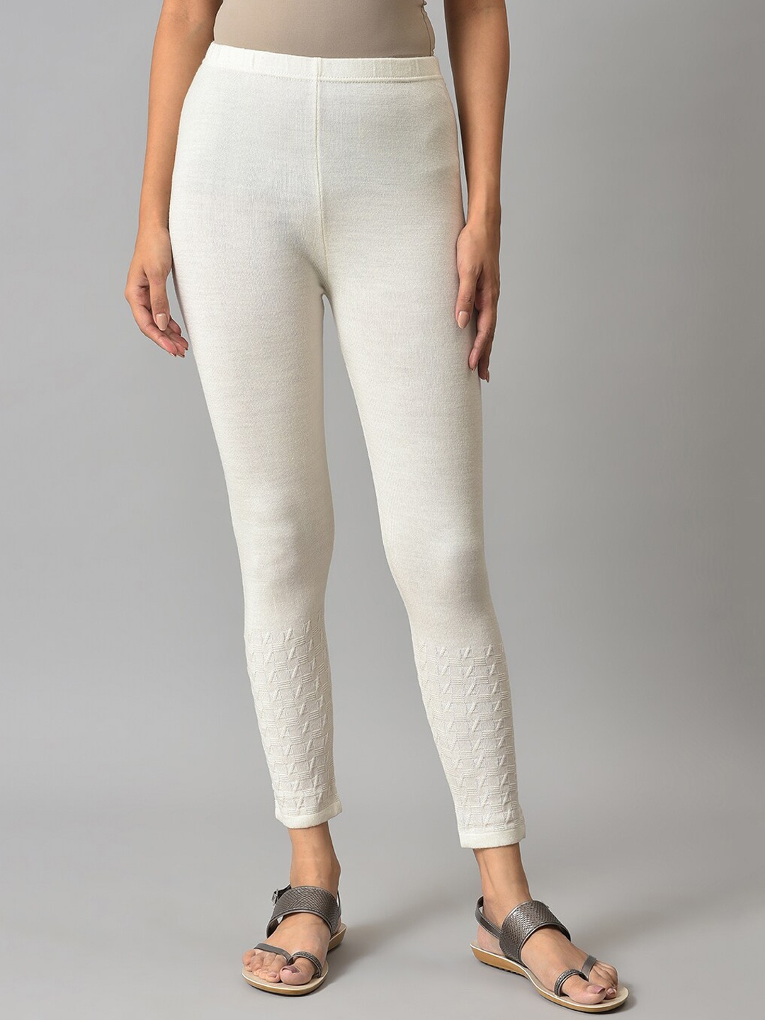 

elleven Women Solid Knitted Winter Leggings, White
