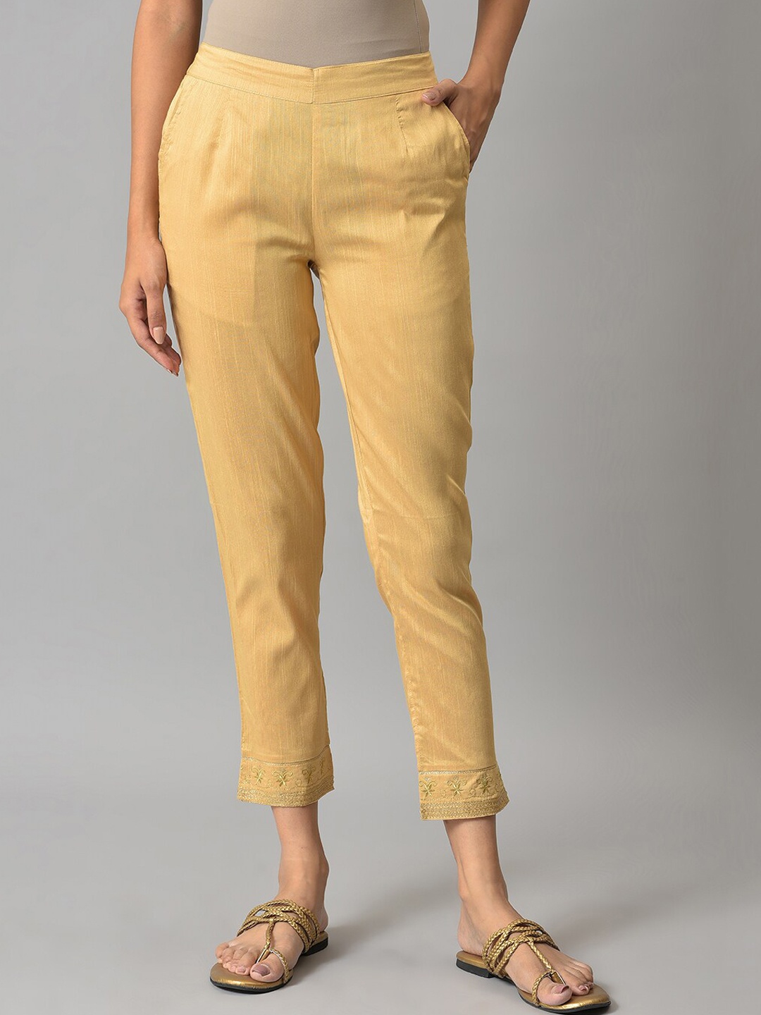 

elleven Women Gold-Toned Solid Trousers