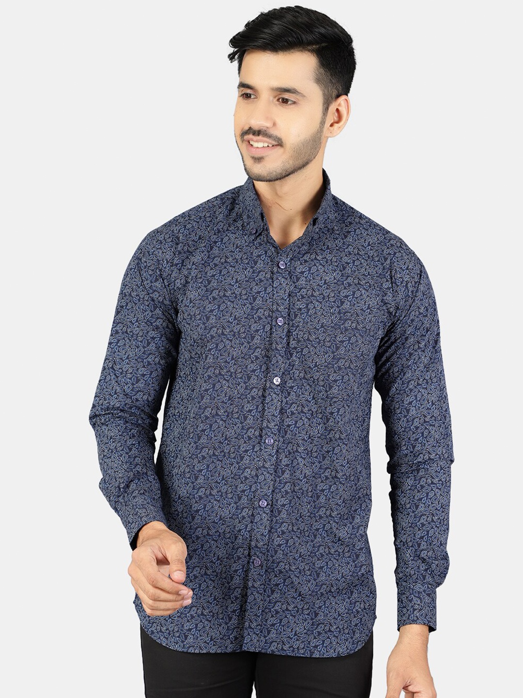 

Wintage Men Blue Classic Floral Printed Pure Cotton Casual Shirt