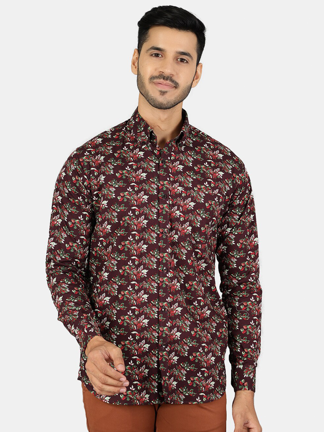 

Wintage Men Multicoloured Classic Floral Printed Pure Cotton Casual Shirt, Maroon