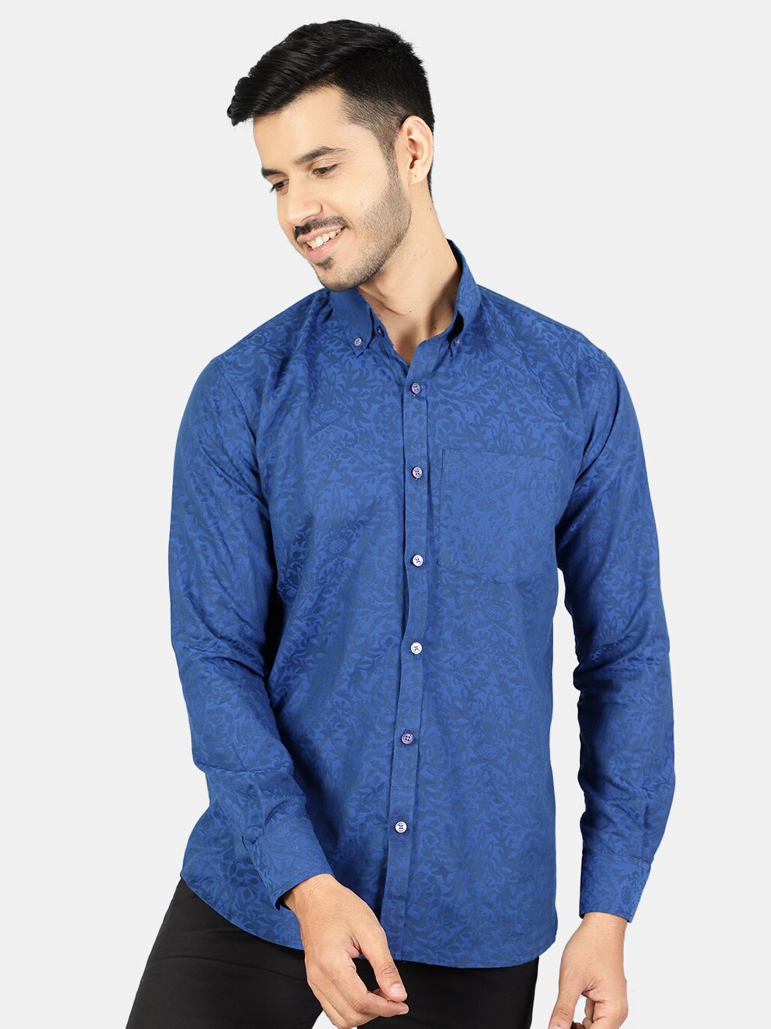 

Wintage Men Blue Classic Floral Printed Pure Cotton Casual Shirt