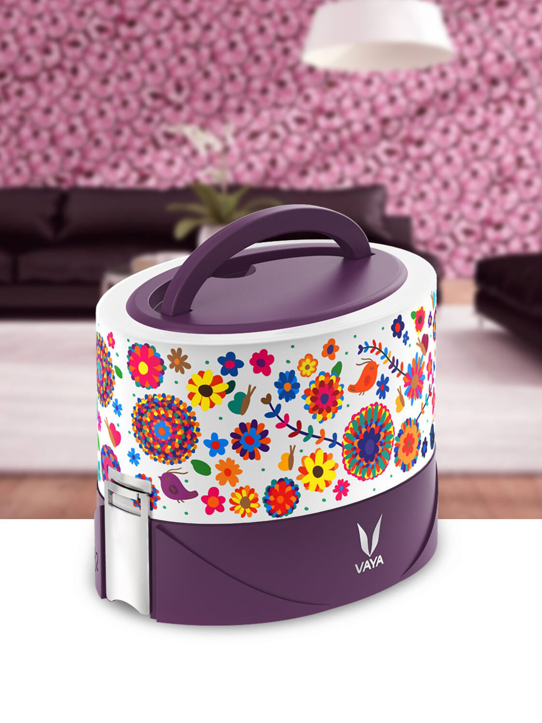 

Vaya Kids Grey & Purple Printed Stainless Steel Lunch Box 600 ml