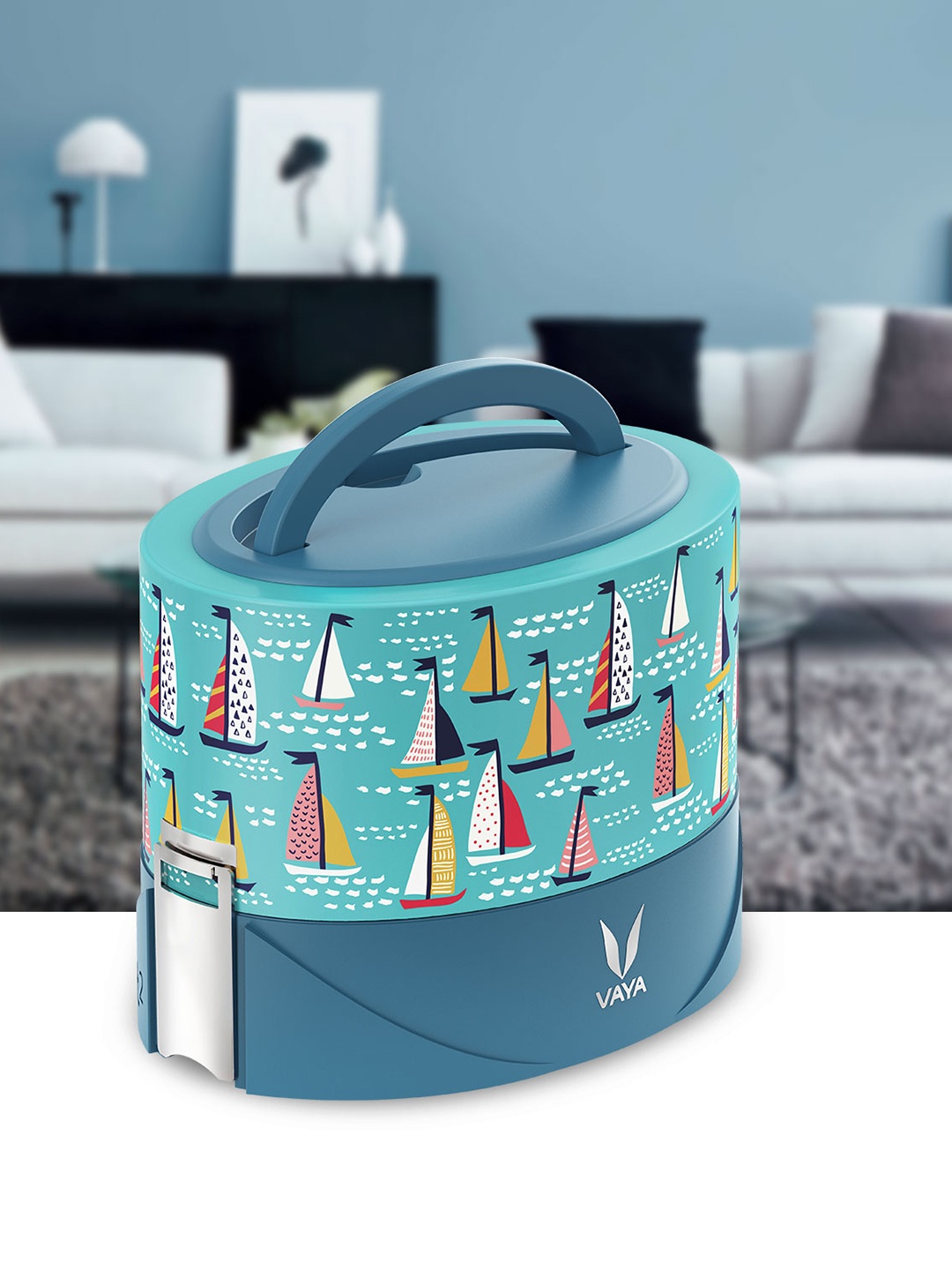 

Vaya Kids Blue Printed Stainless Steel Lunch Box 600 ml