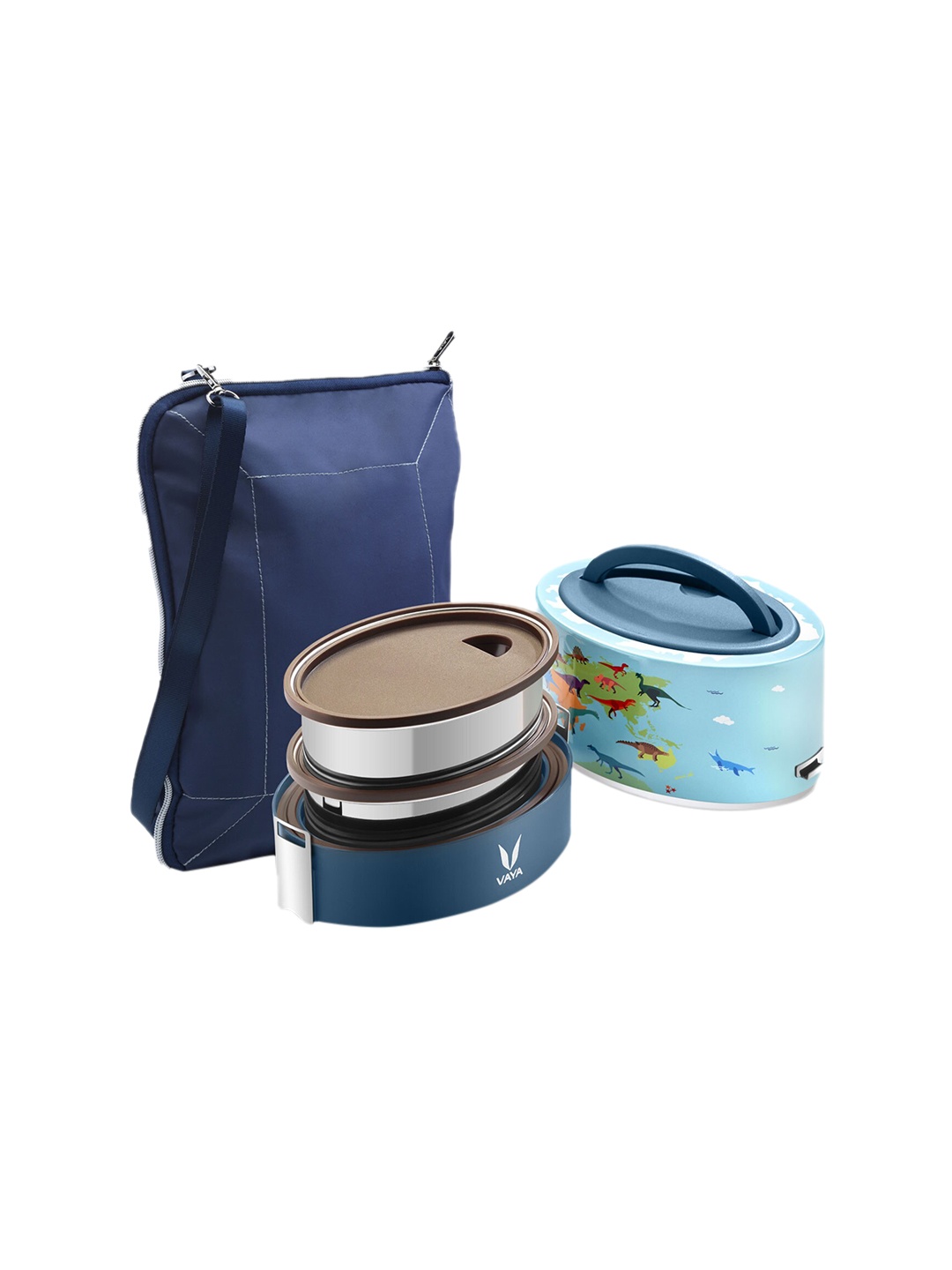 

Vaya Kids Blue & Silver-Toned Printed Click It Stainless Steel Lunch Box