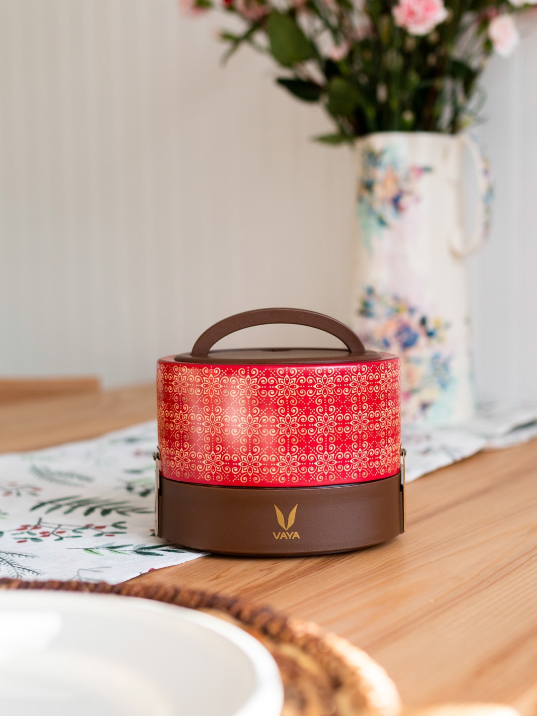 

Vaya Set of 2 Kids Red Printed Stainless steel Lunch Box With Bag 300ml each