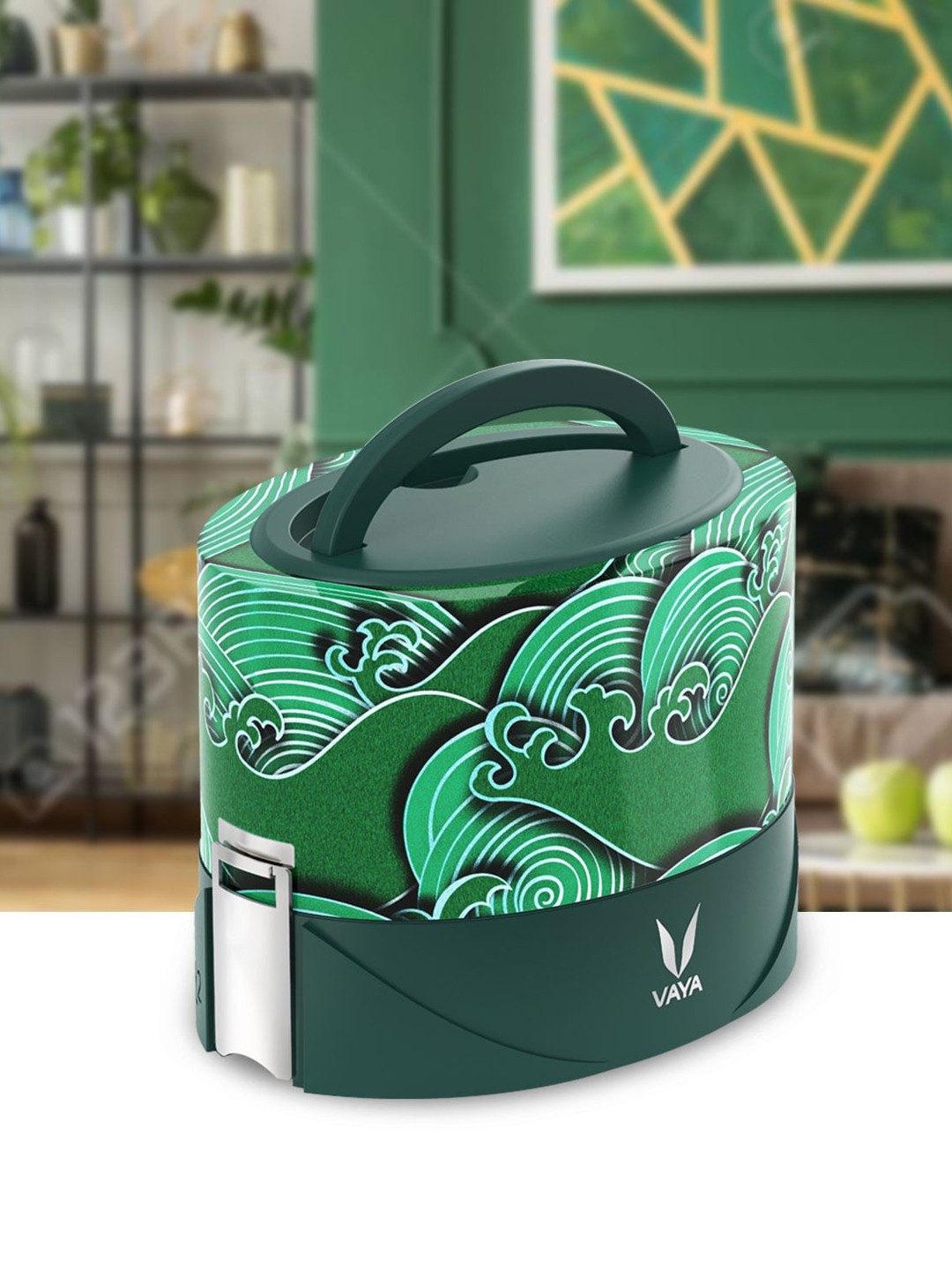 

Vaya Set of 2 Kids Green Printed Stainless Steel Lunch Box With Bag 300ml each