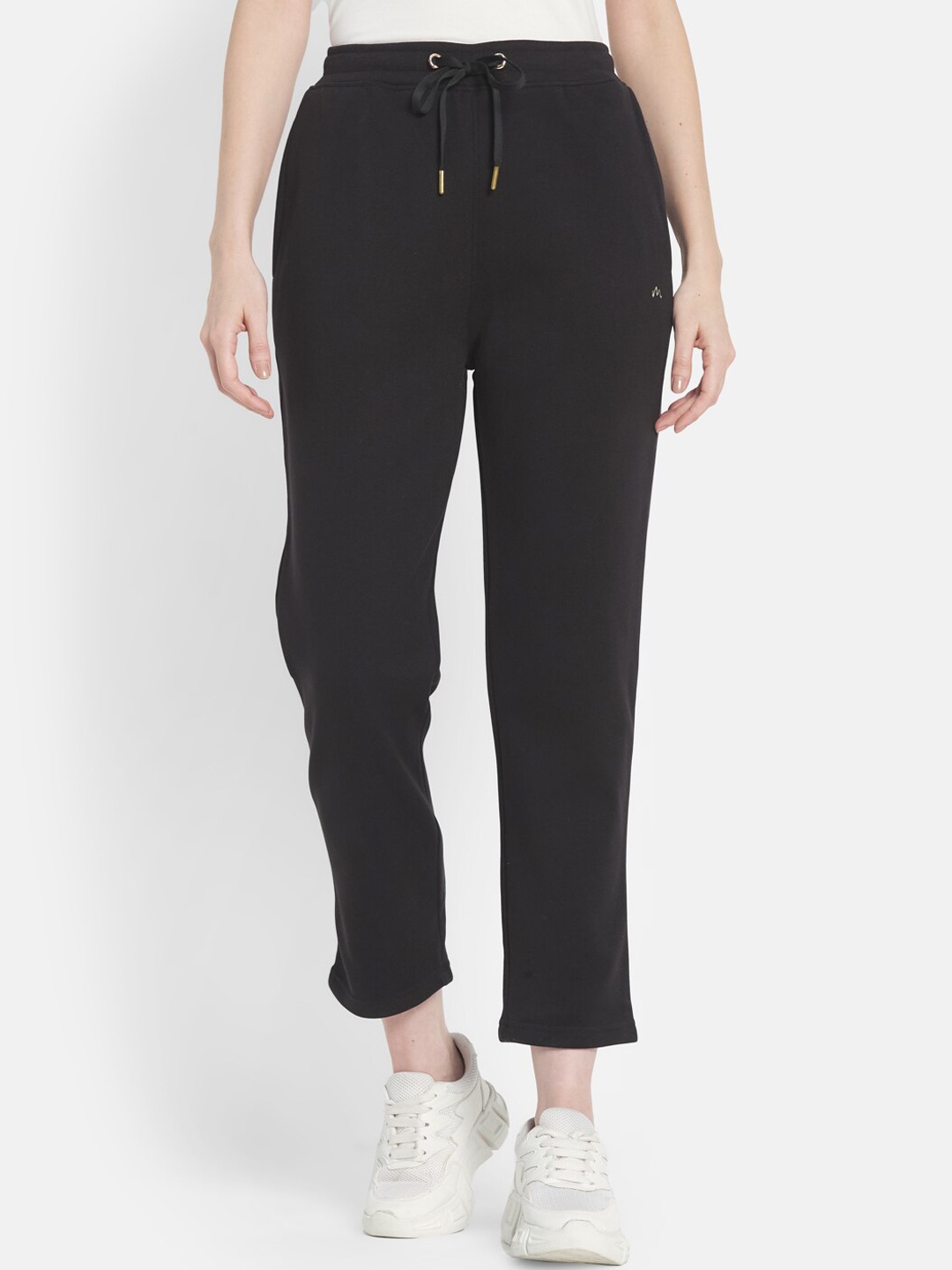 

METTLE Women Black Solid Cotton Track Pant