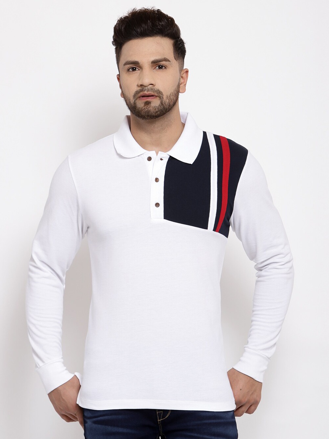 

Kalt Men White Polo Collar T-shirt