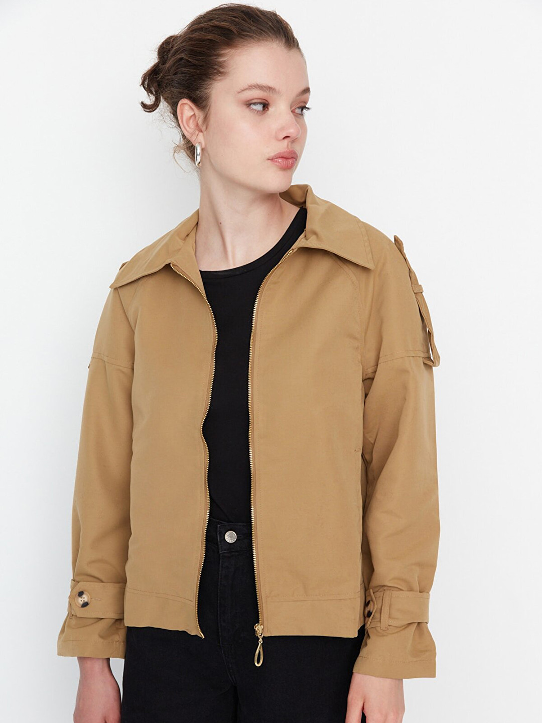 

Trendyol Women Brown Solid Polyester Coats