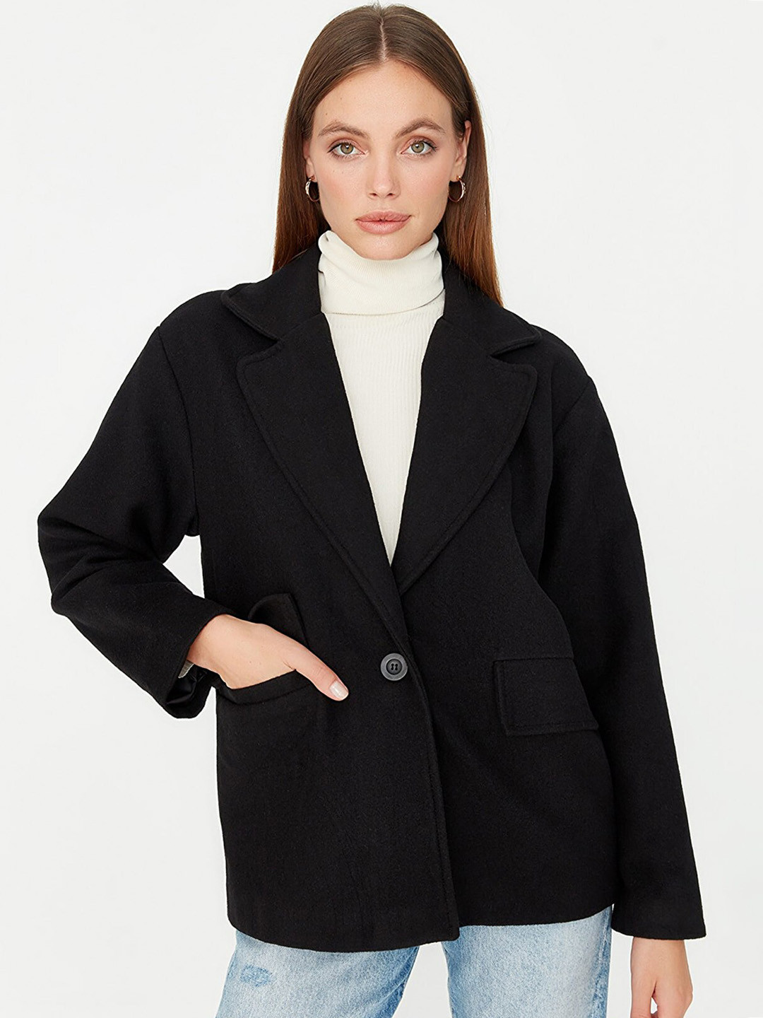 

Trendyol Women Black Solid Polyester Overcoats