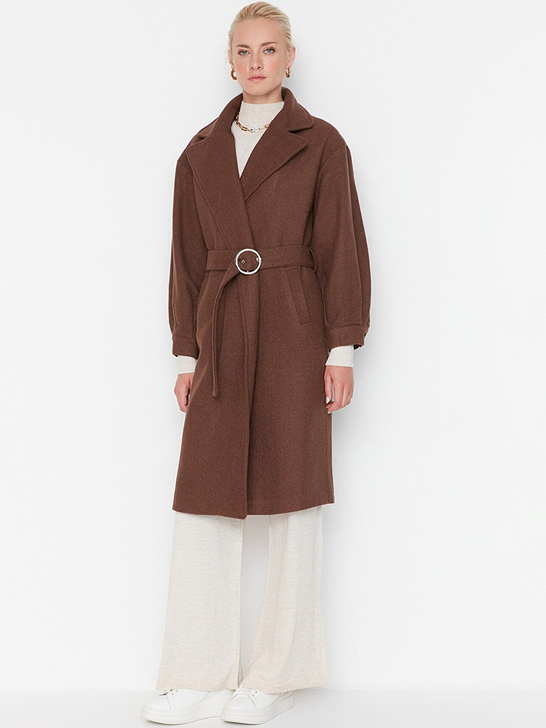 

Trendyol Women Brown Solid Single Breasted Trench Coat with Belt