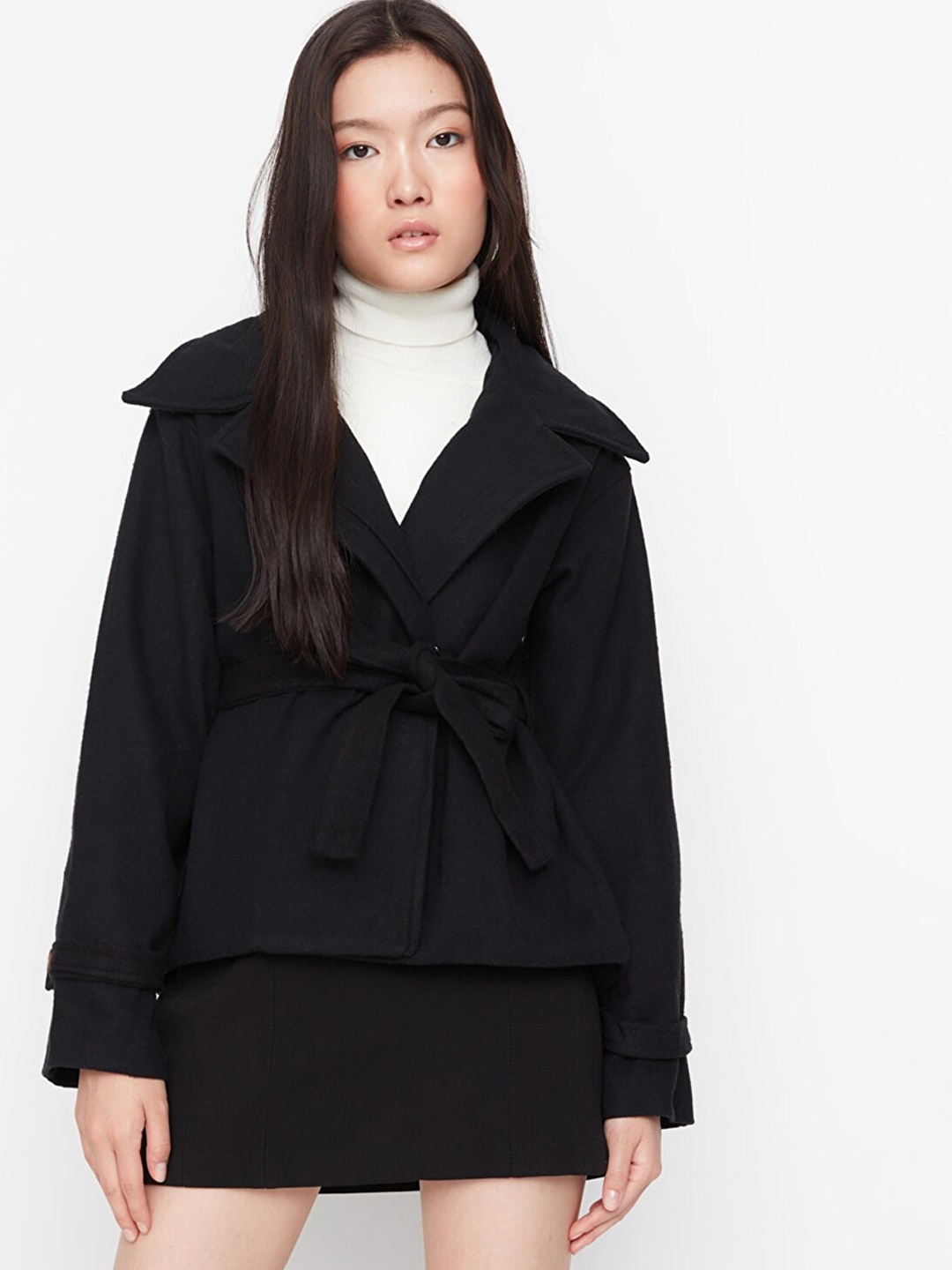 

Trendyol Women Black Solid Wrap Coat