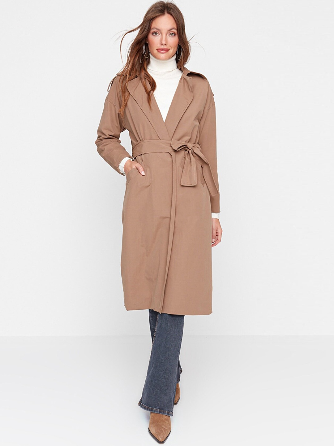 

Trendyol Women Brown Solid Wrap Coat