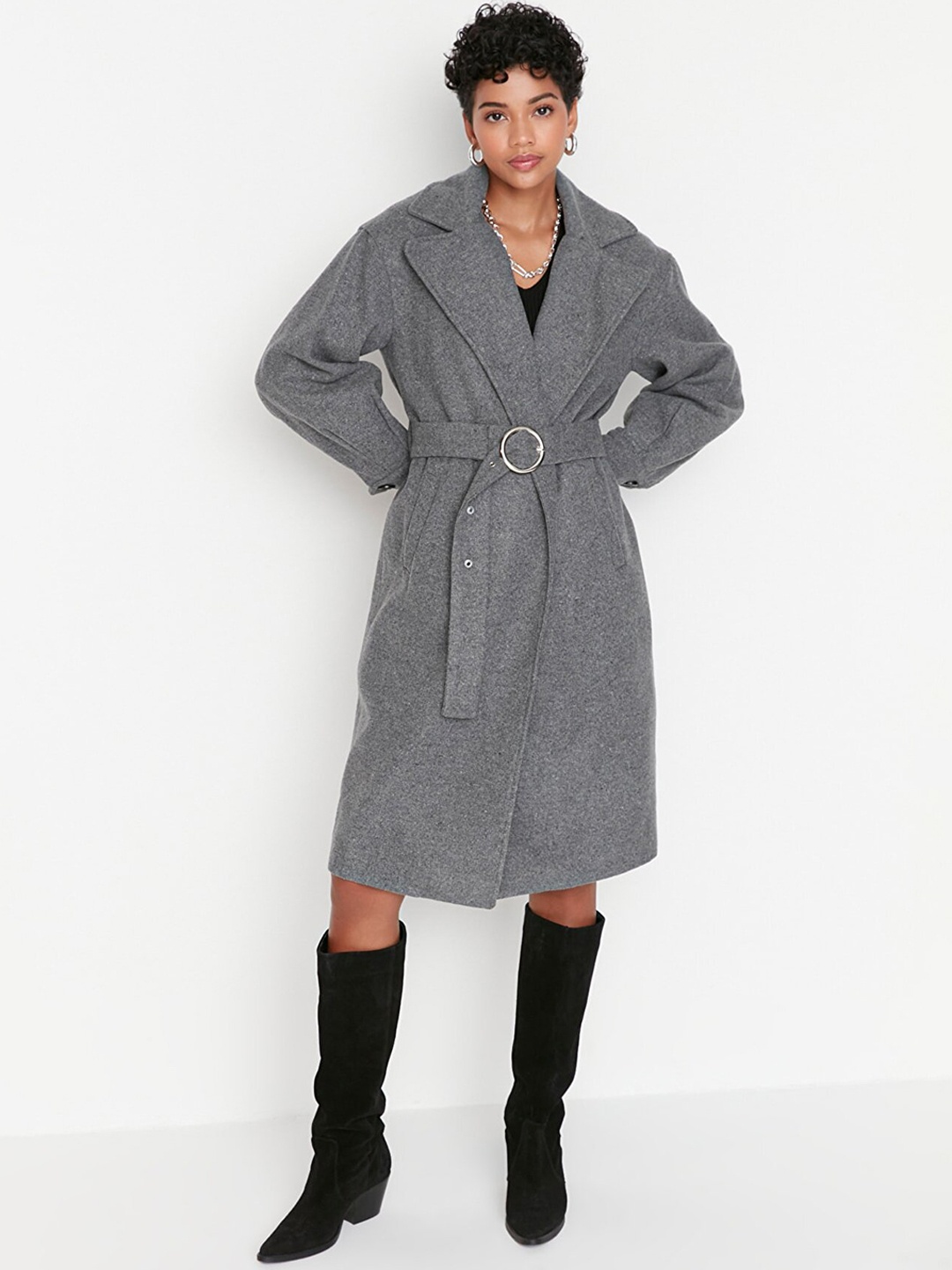 

Trendyol Women Grey Solid Trench Coat, Charcoal
