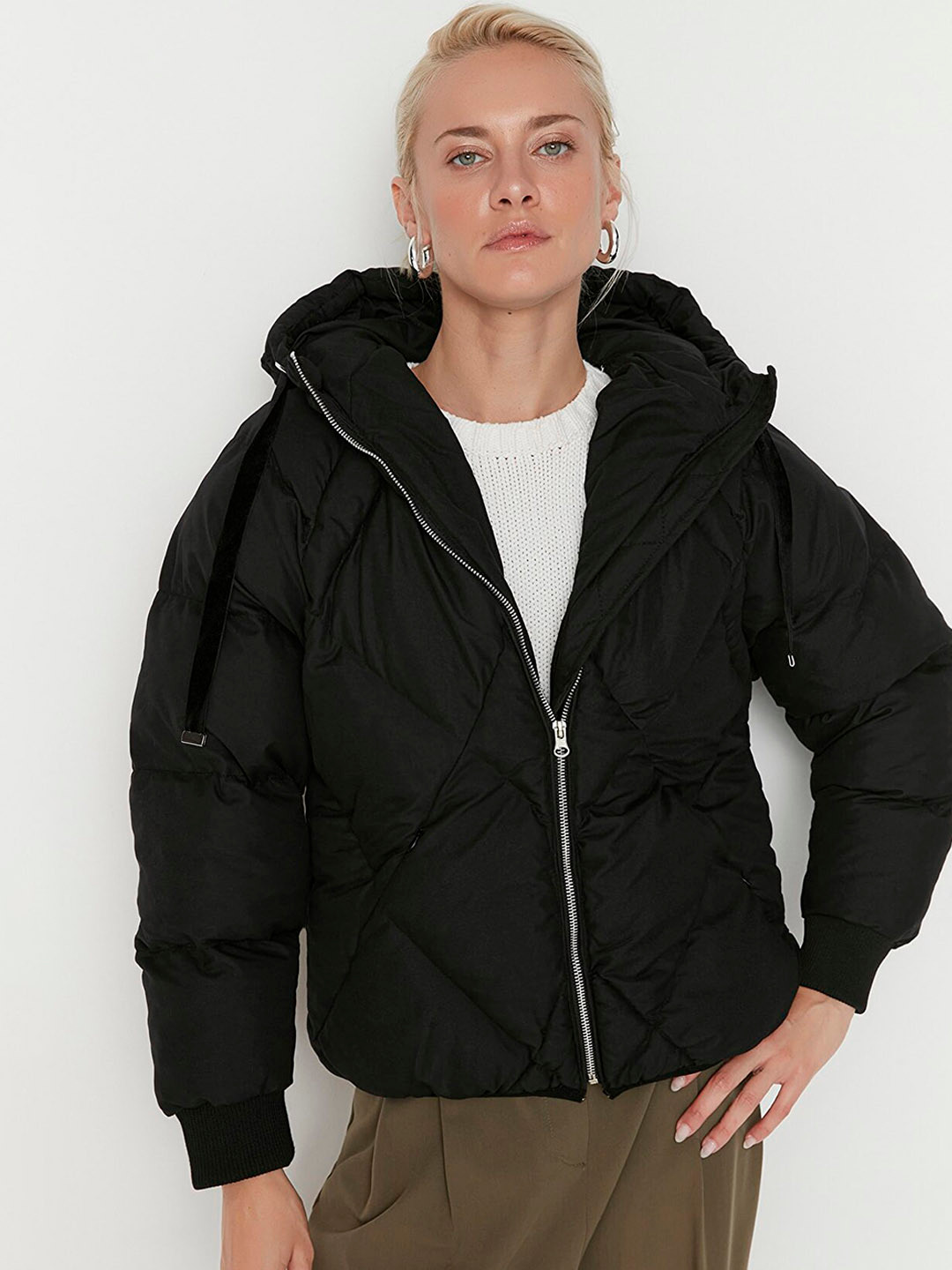 

Trendyol Women Black Solid Overcoat