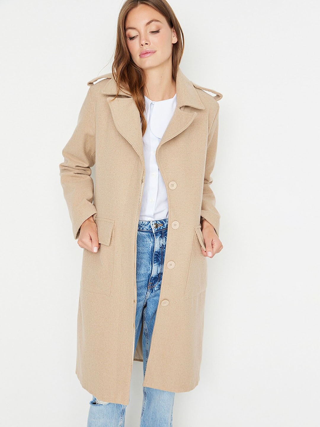 

Trendyol Women Brown Solid Polyester Over Coat