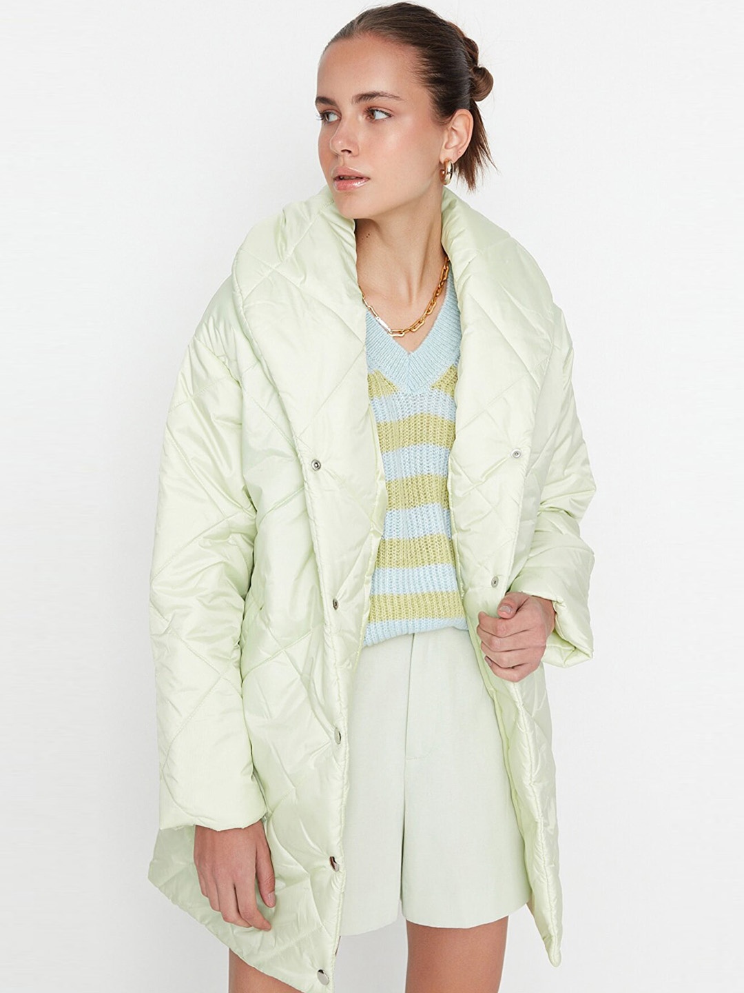 

Trendyol Women Cream-Coloured Longline Padded Jacket