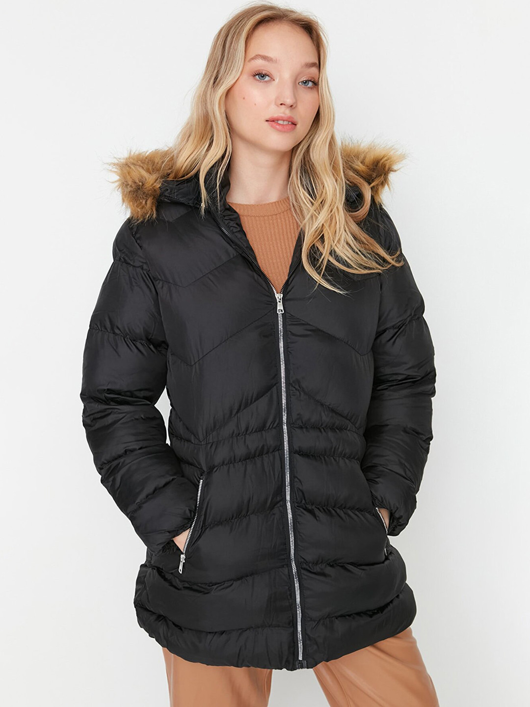 

Trendyol Women Black Longline Puffer Jacket