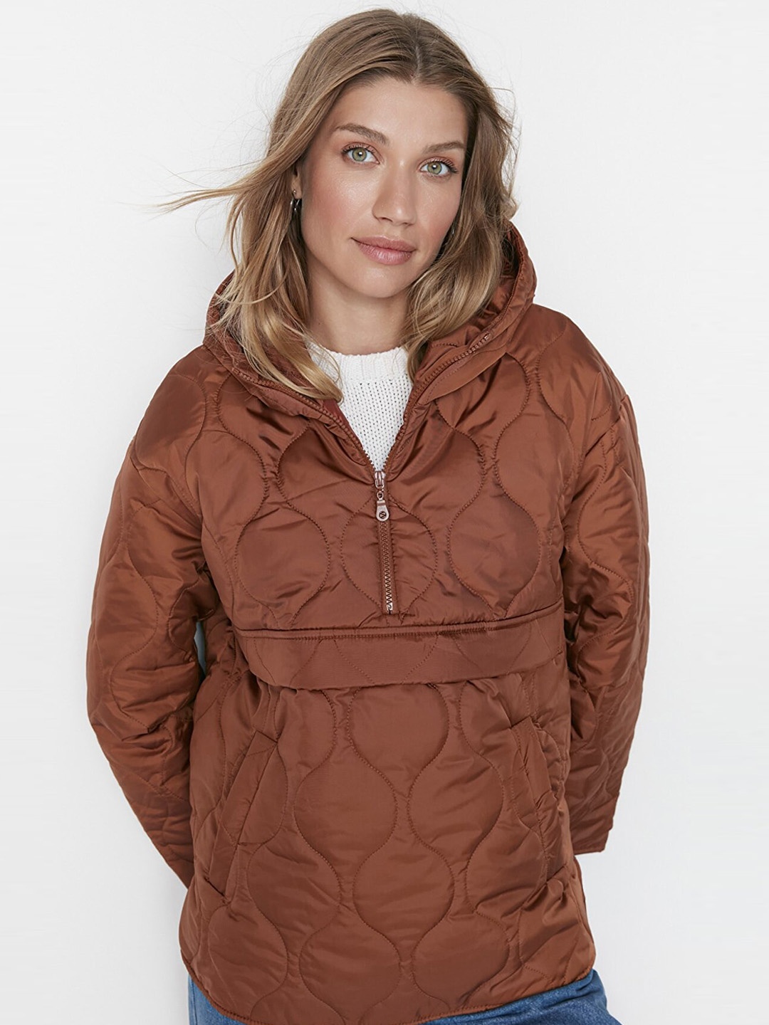 

Trendyol Women Brown Quilted Jacket