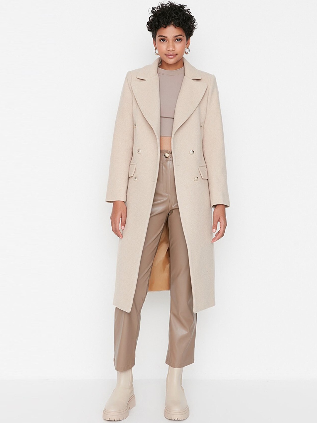 

Trendyol Women Beige Solid Trench Coat