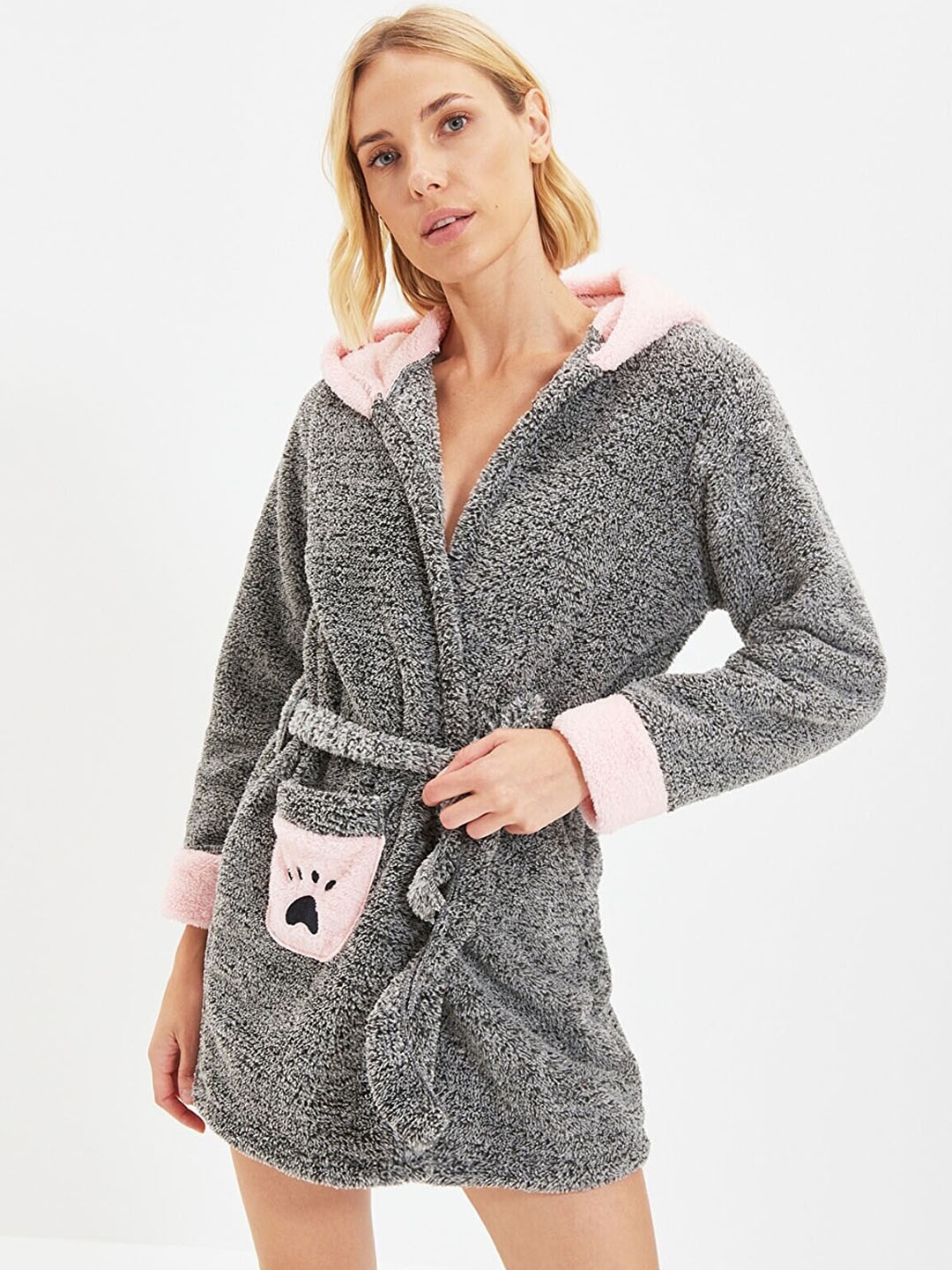 

Trendyol Women Grey Longline Open Front Jacket