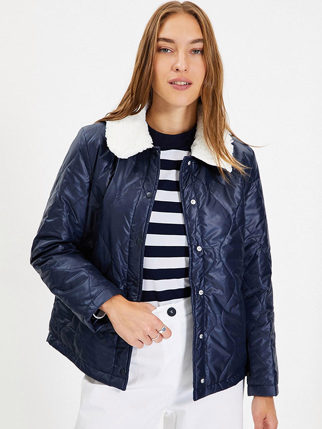 

Trendyol Women Navy Blue White Bomber Jacket