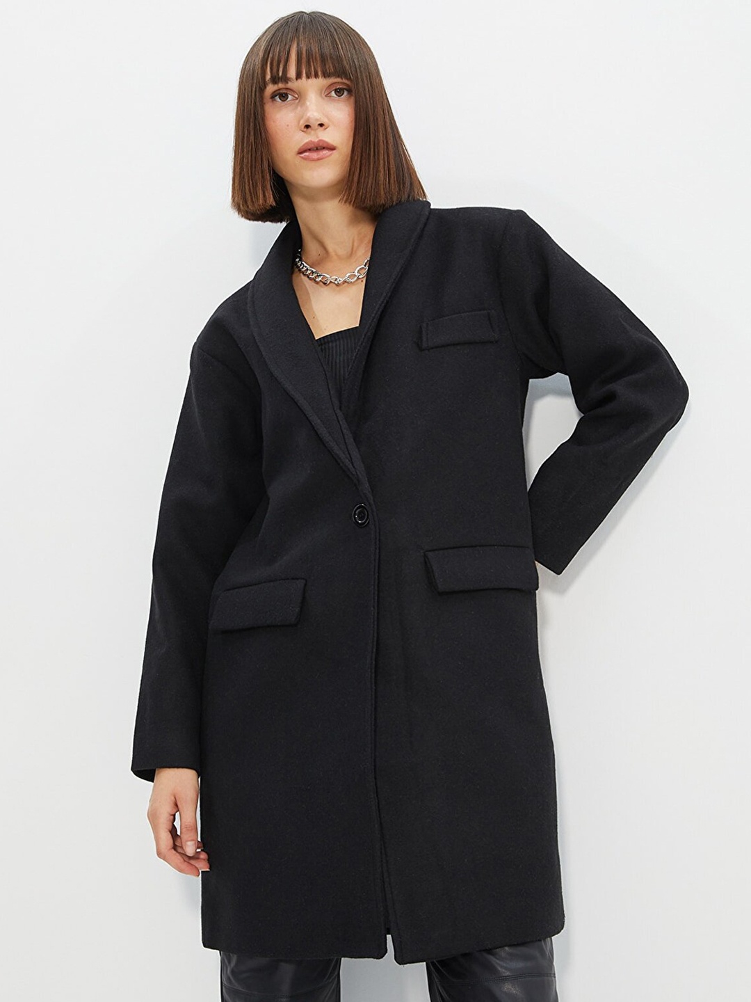 

Trendyol Women Black Solid Over Coat