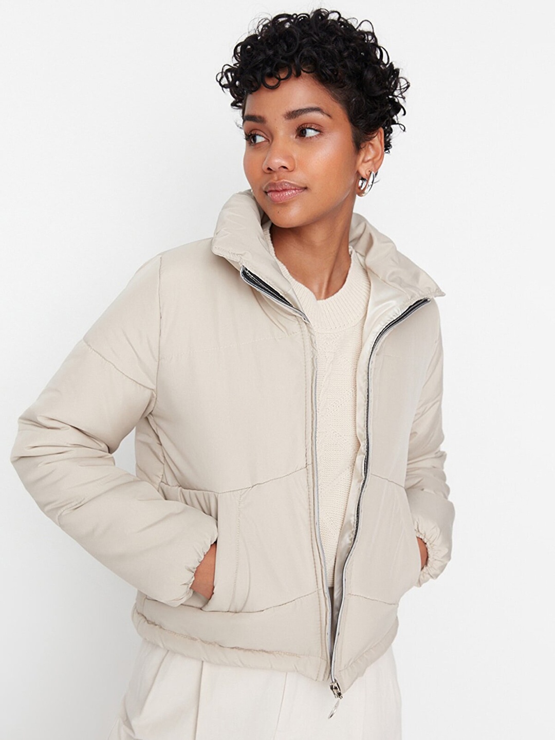 

Trendyol Women Beige Bomber Jacket