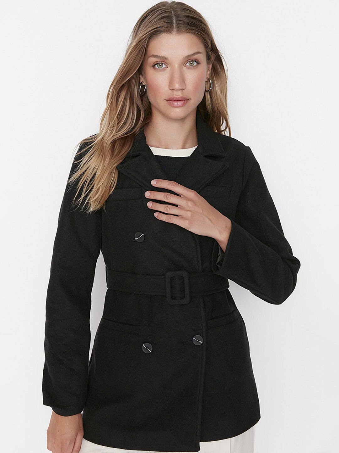 

Trendyol Women Black Solid Cotton Winter Overcoat