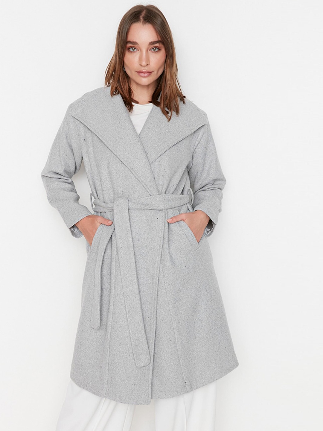 

Trendyol Women Grey Solid Polyester Over Coat