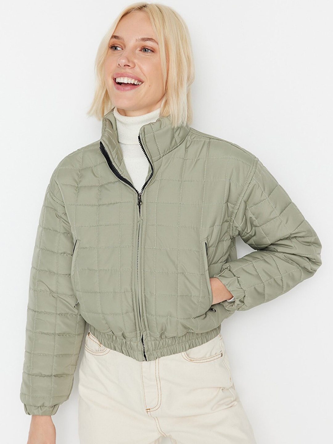

Trendyol Women Khaki Crop Bomber Jacket
