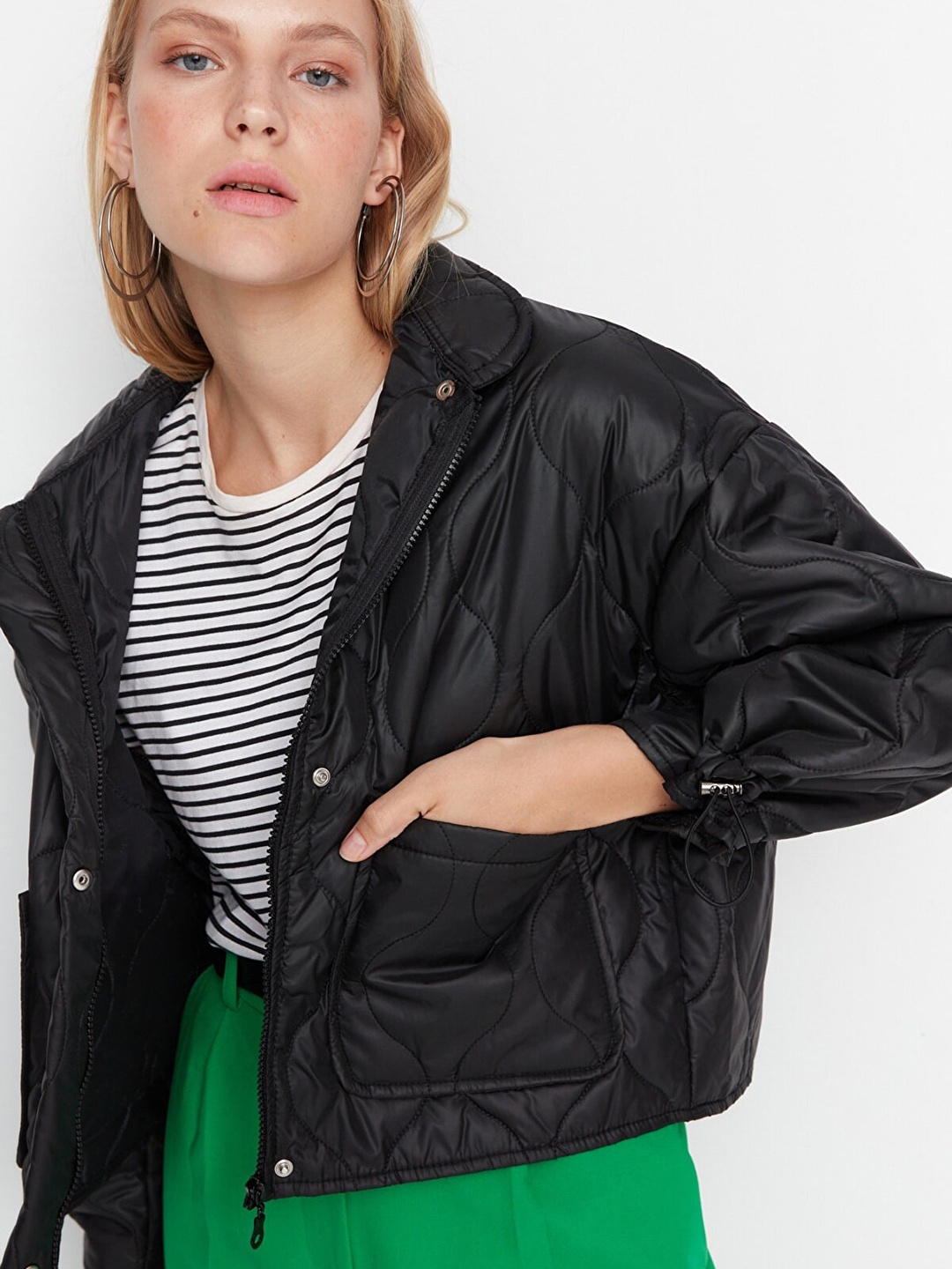 

Trendyol Women Black Bomber Crop Jacket