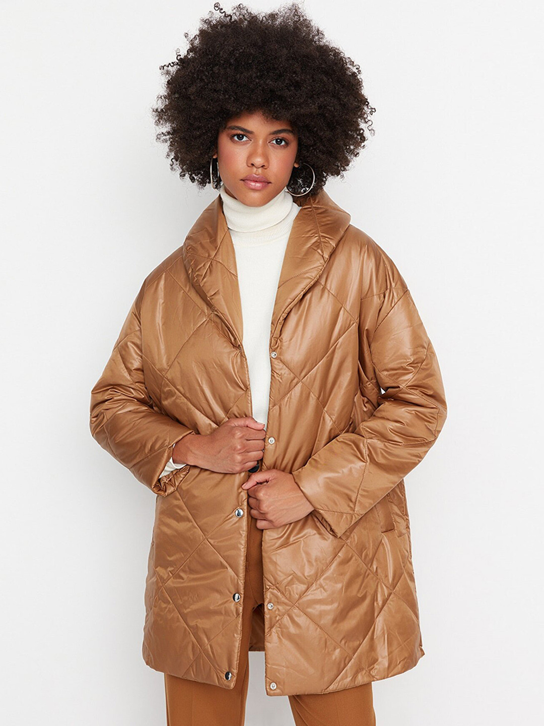 

Trendyol Women Camel Brown Longline Padded Jacket