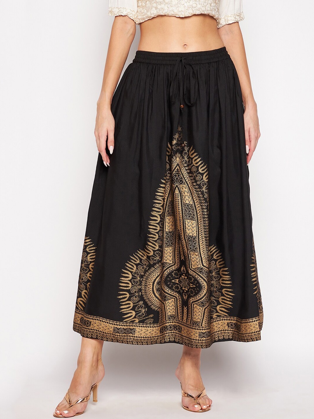 

Riara Women Black Printed A-Line Maxi Skirt