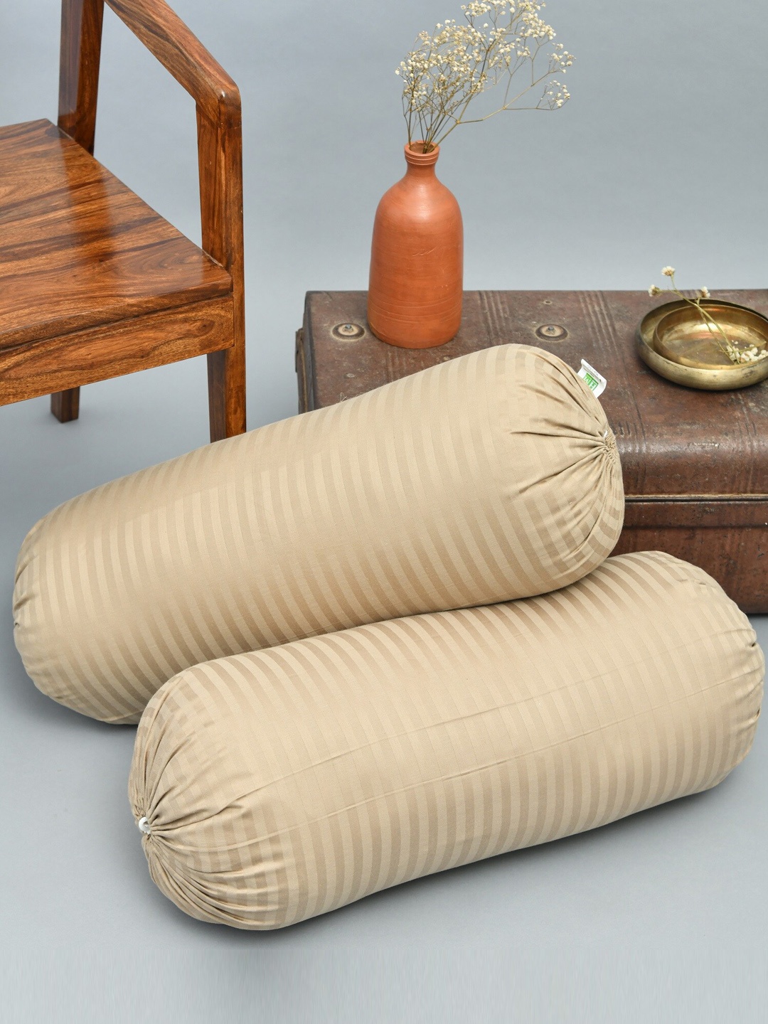 

HOMEMONDE Beige 2 Pcs Striped Bolster Covers