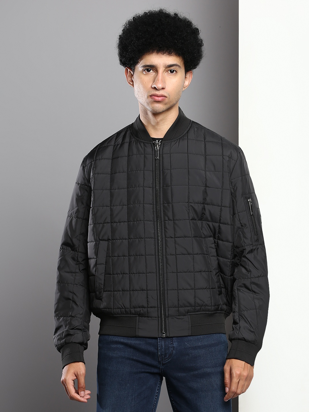 

Calvin Klein Jeans Men Black Solid Quilted Bomber Jacket