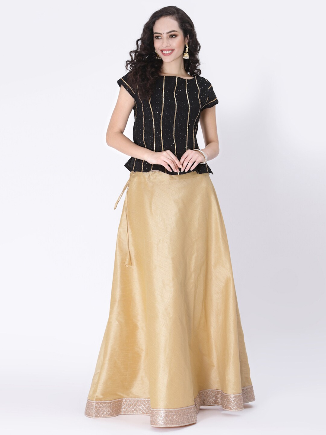 

studio rasa Beige & Black Embellished Ready to Wear Lehenga Set