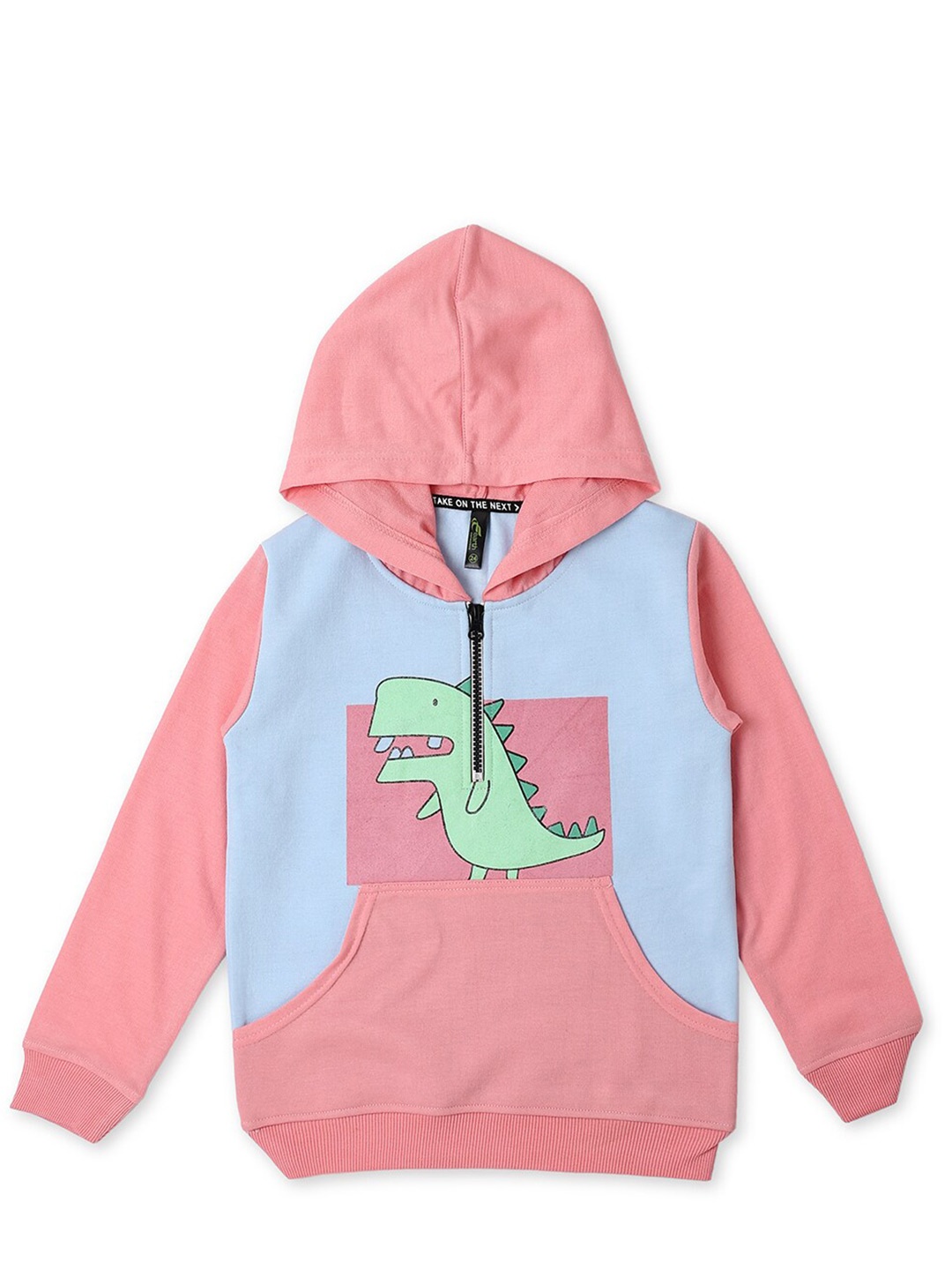 

earth conscious Girls Pink Cotton Printed Hooded Sweatshirt