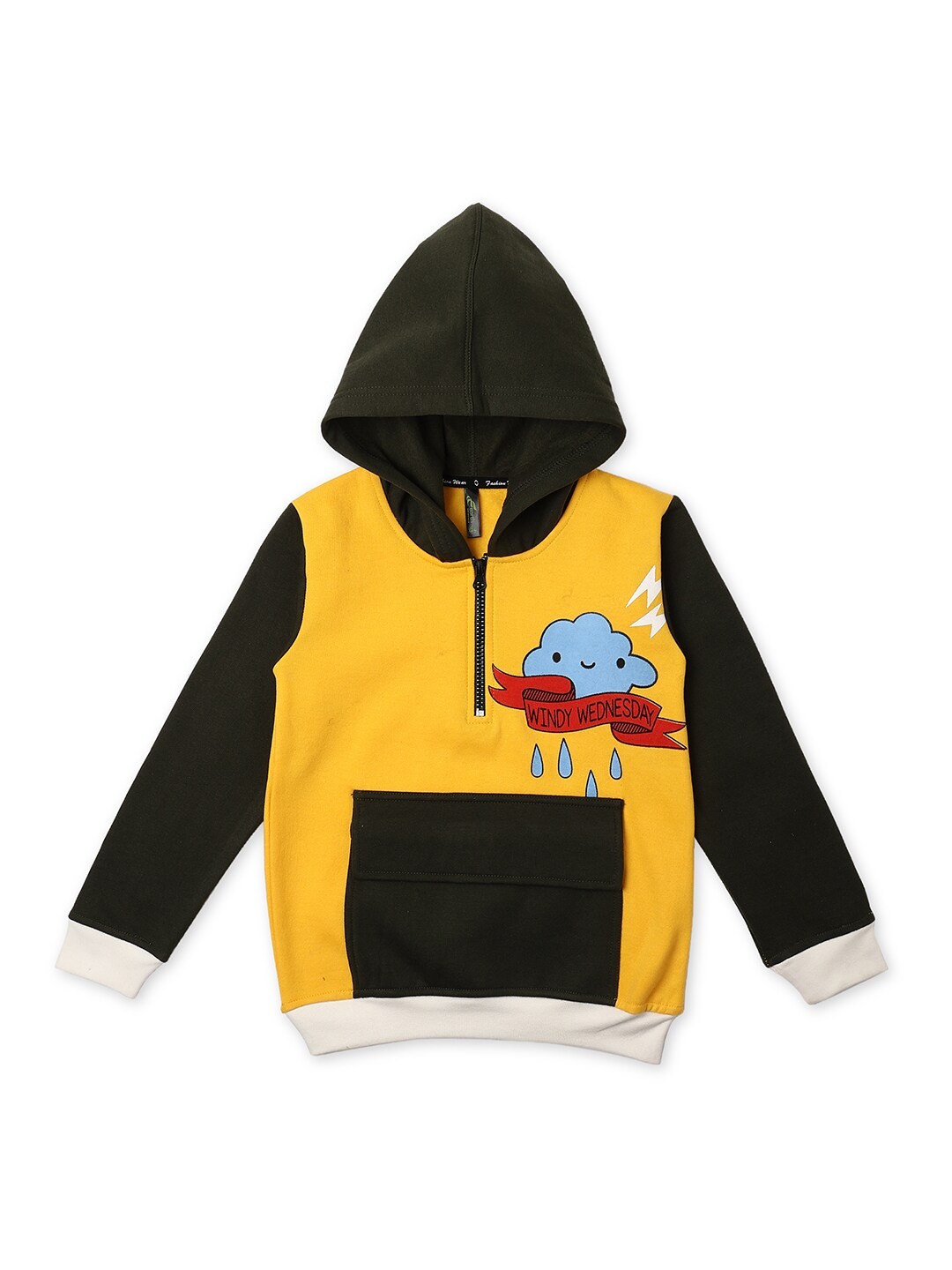 

earth conscious Girls Mustard Colourblocked Hooded Sweatshirt