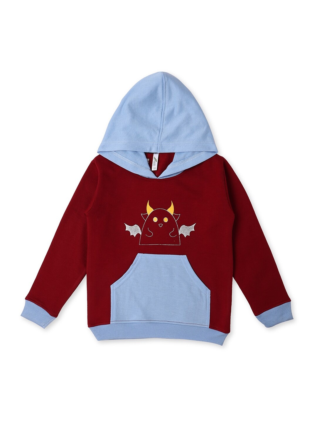 

earth conscious Girls Maroon Cotton Colourblocked Hooded Sweatshirt