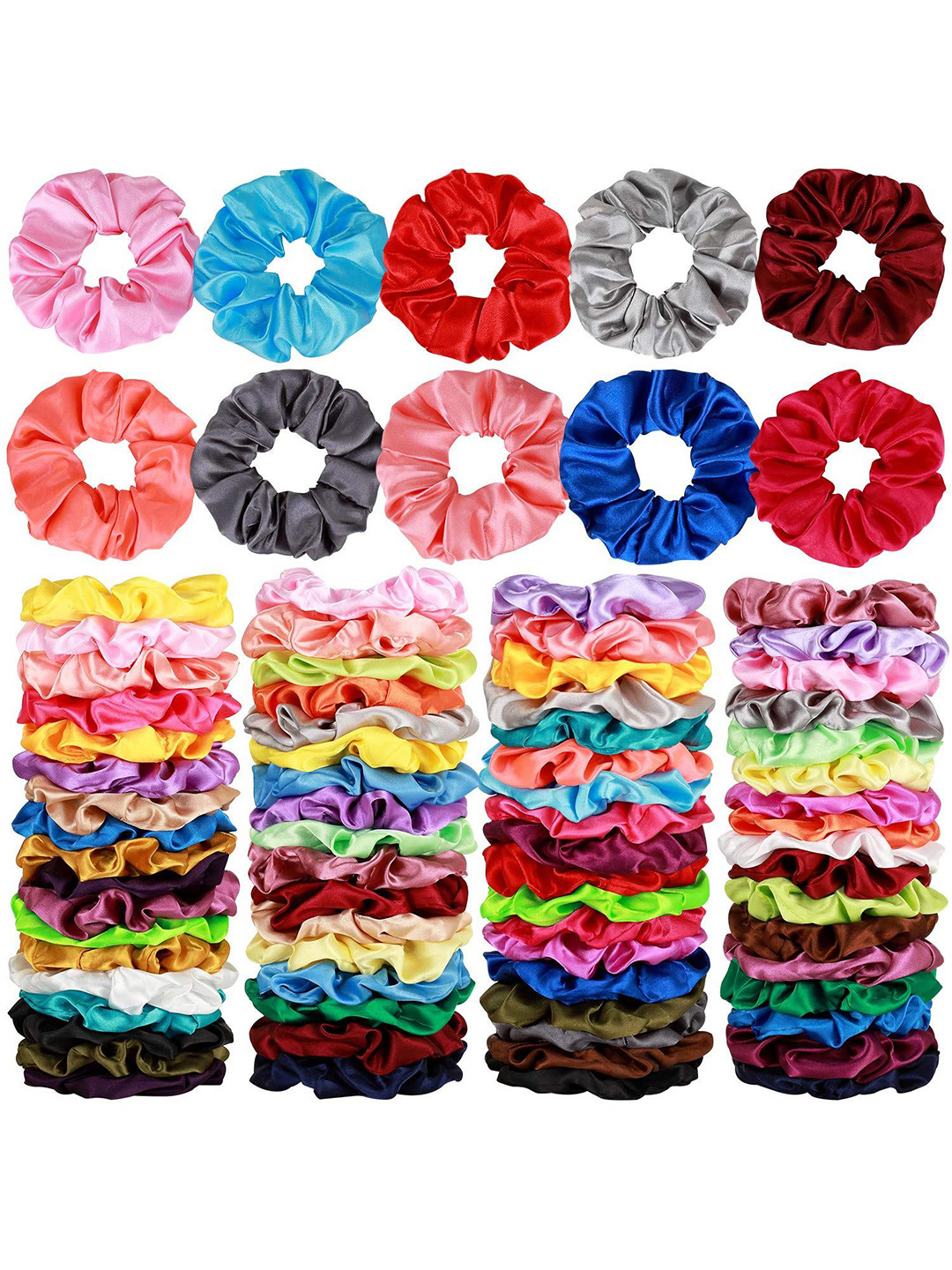 

DIAN Assorted Pack of 80 Satin Solid Hair Scrunchies