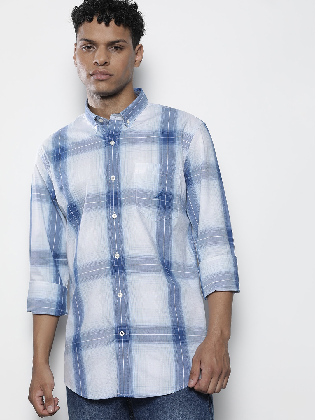 

Nautica Slim Fit Opaque Checked Casual Shirt, Blue