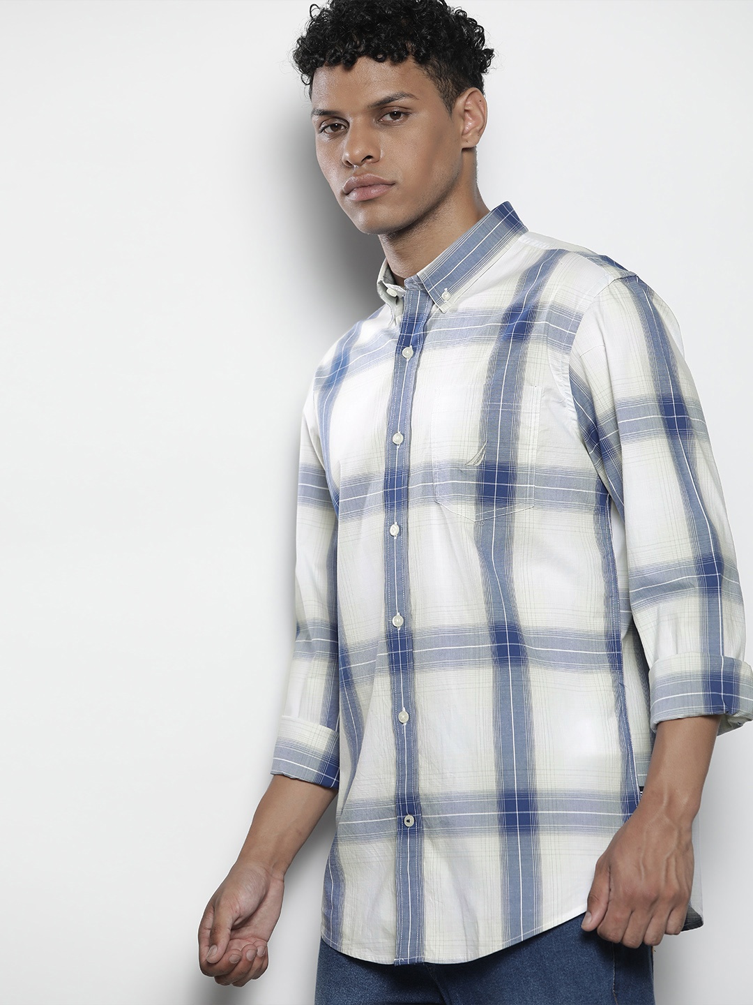 

Nautica Slim Fit Opaque Checked Casual Shirt, Blue