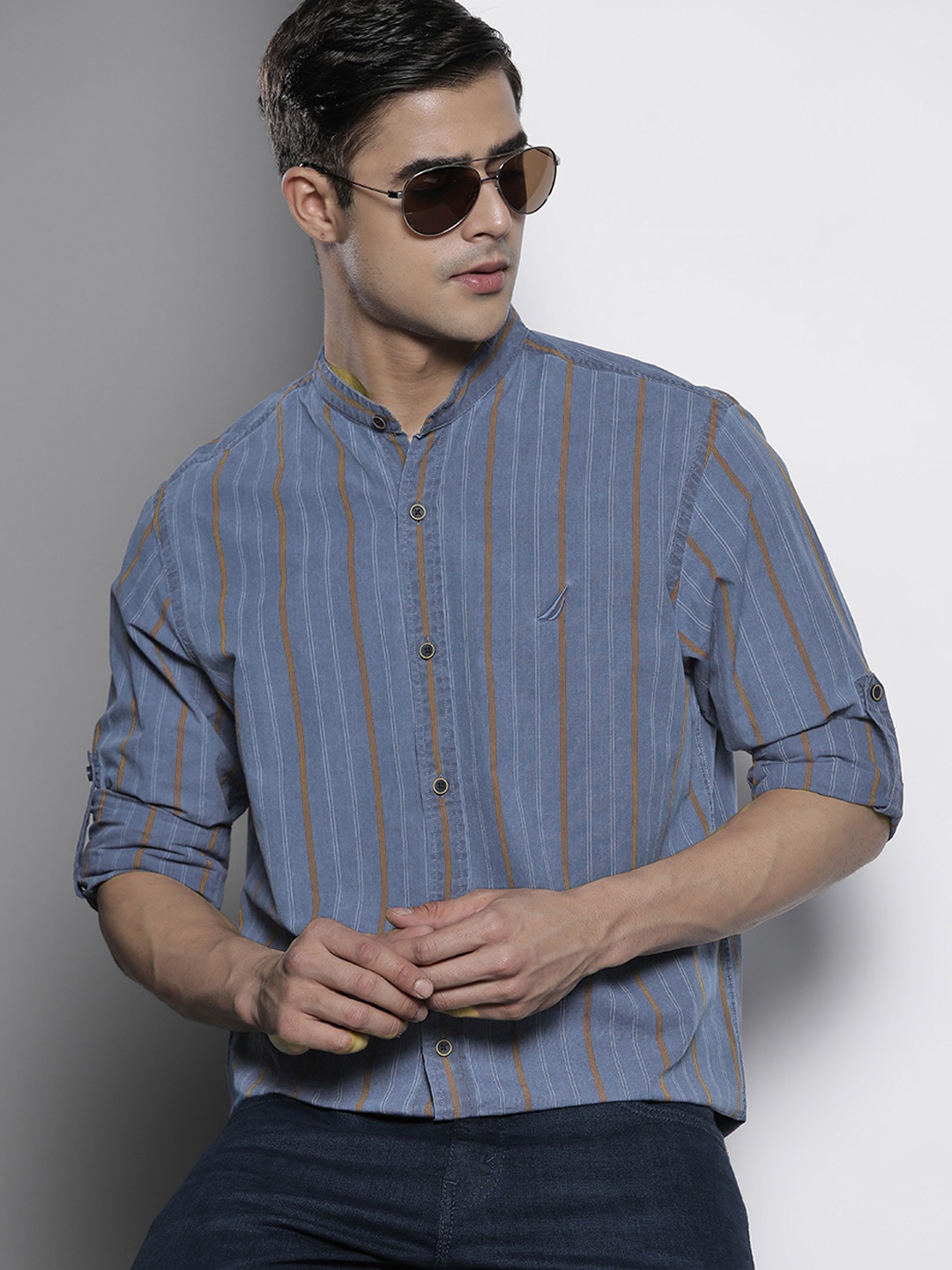 

Nautica Men Cotton Striped Casual Shirt, Blue