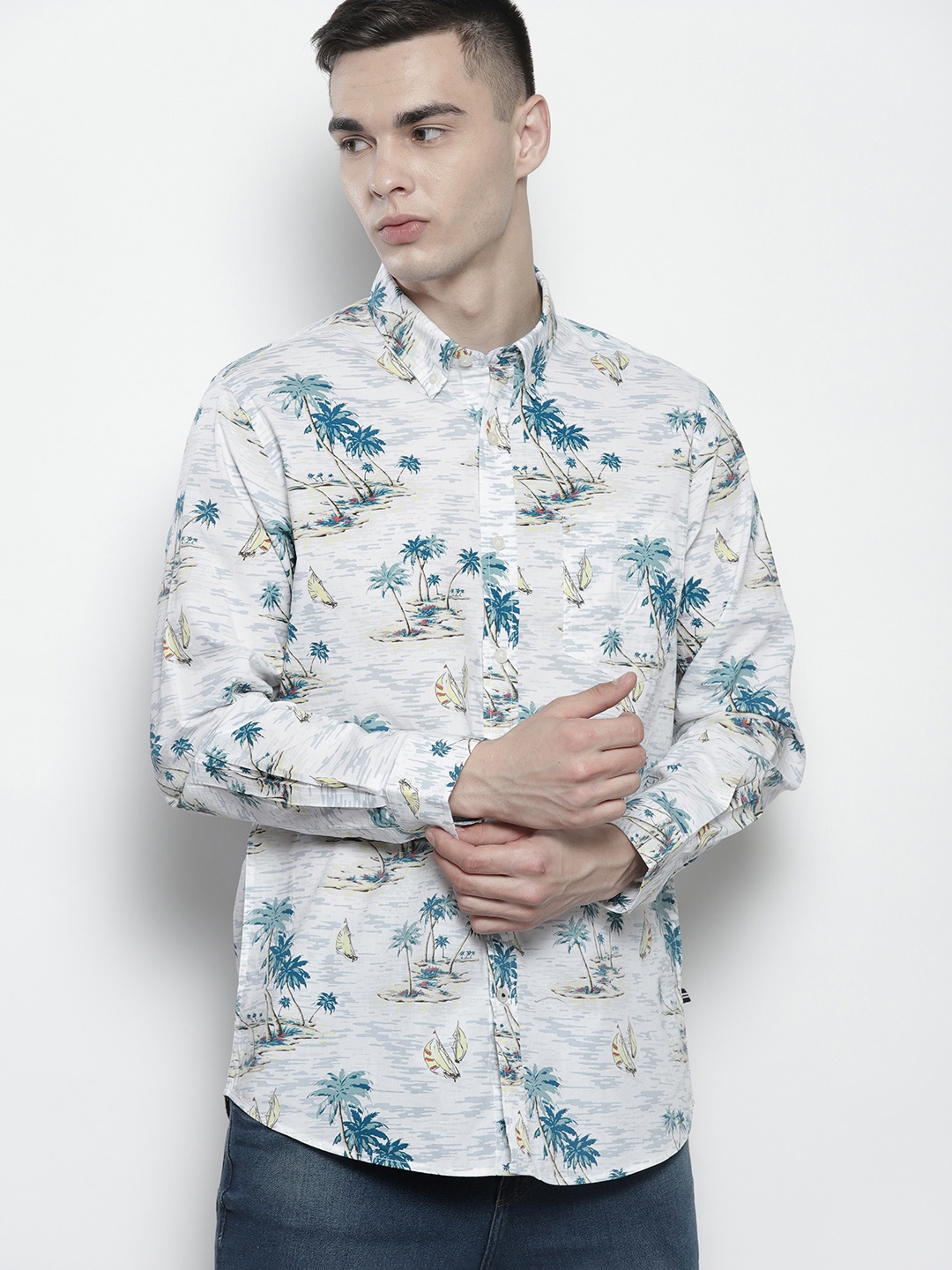 

Nautica Classic Floral Printed Casual Shirt, White