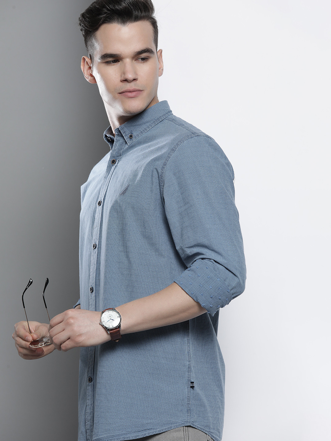 

Nautica Cotton Classic Fit Checked Casual Shirt, Blue